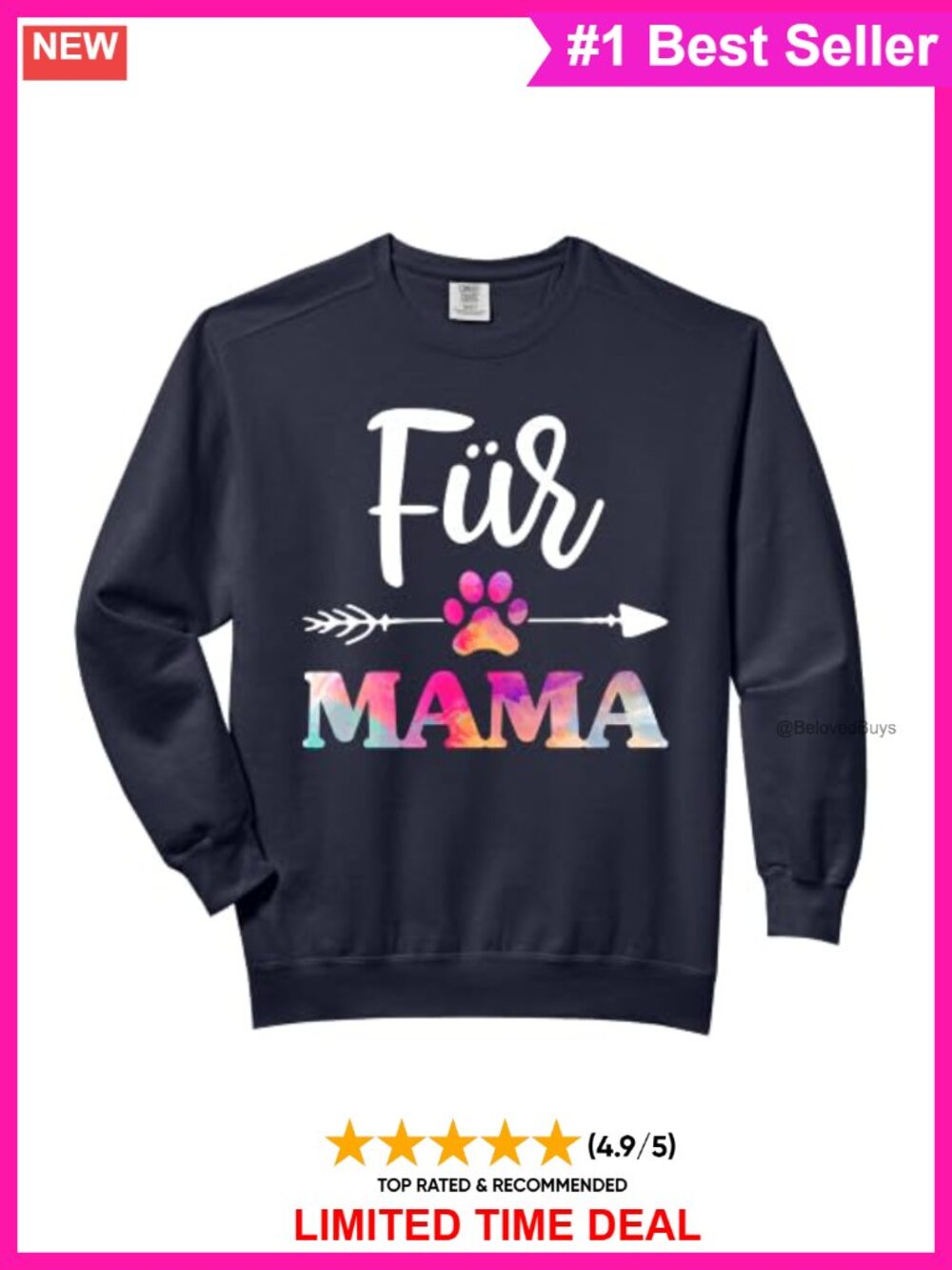 Fur Mama Pet Lover Sweatshirt Crew Neck Long Sleeve Cotton Blend Women's